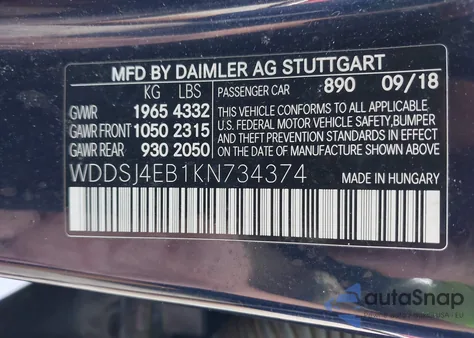 2019 Mercedes-Benz Cla из США, поврежденный, VIN WDDSJ4EB1KN734374